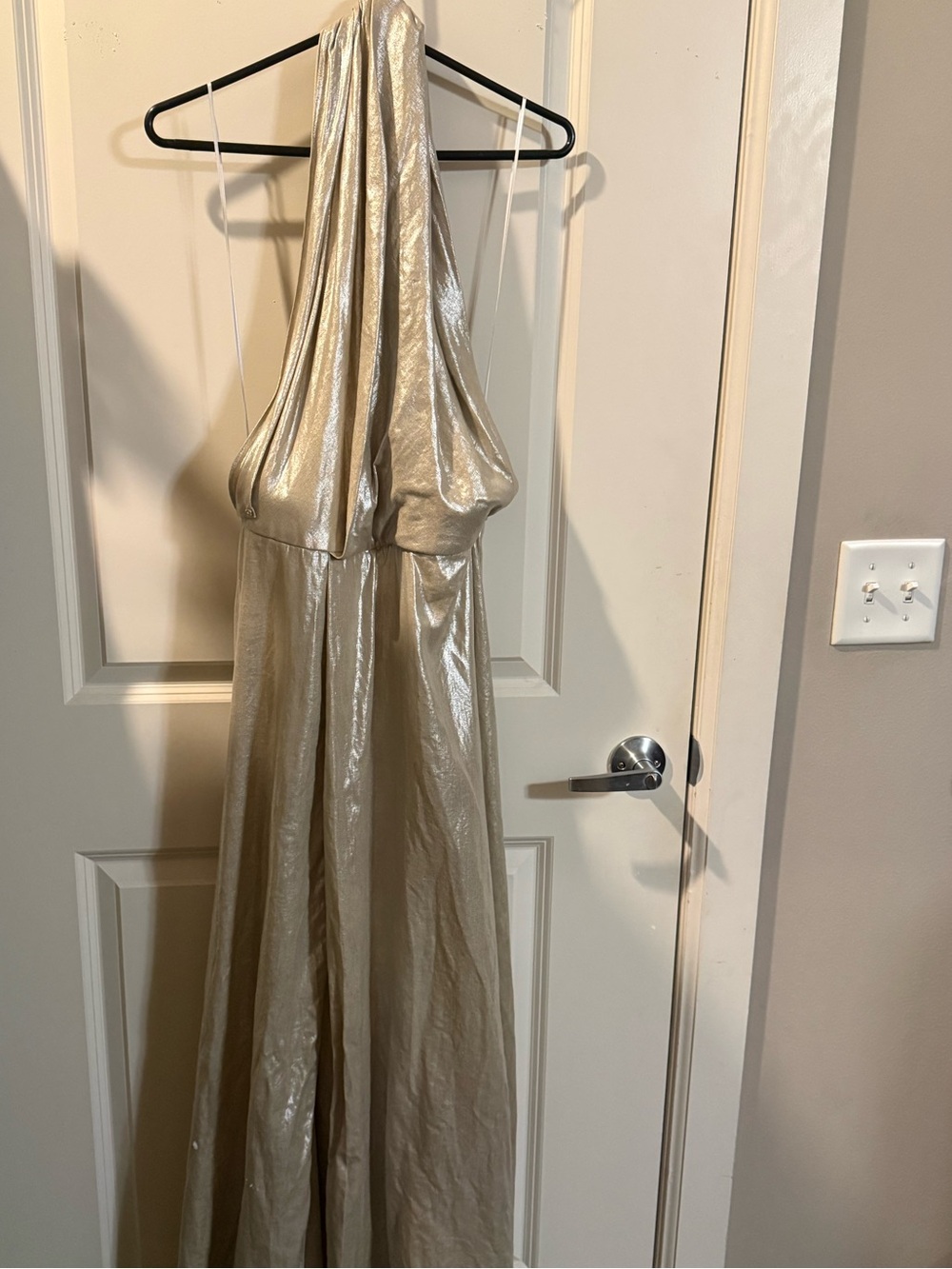 Shimmering Champagne Halter Maxi Dress